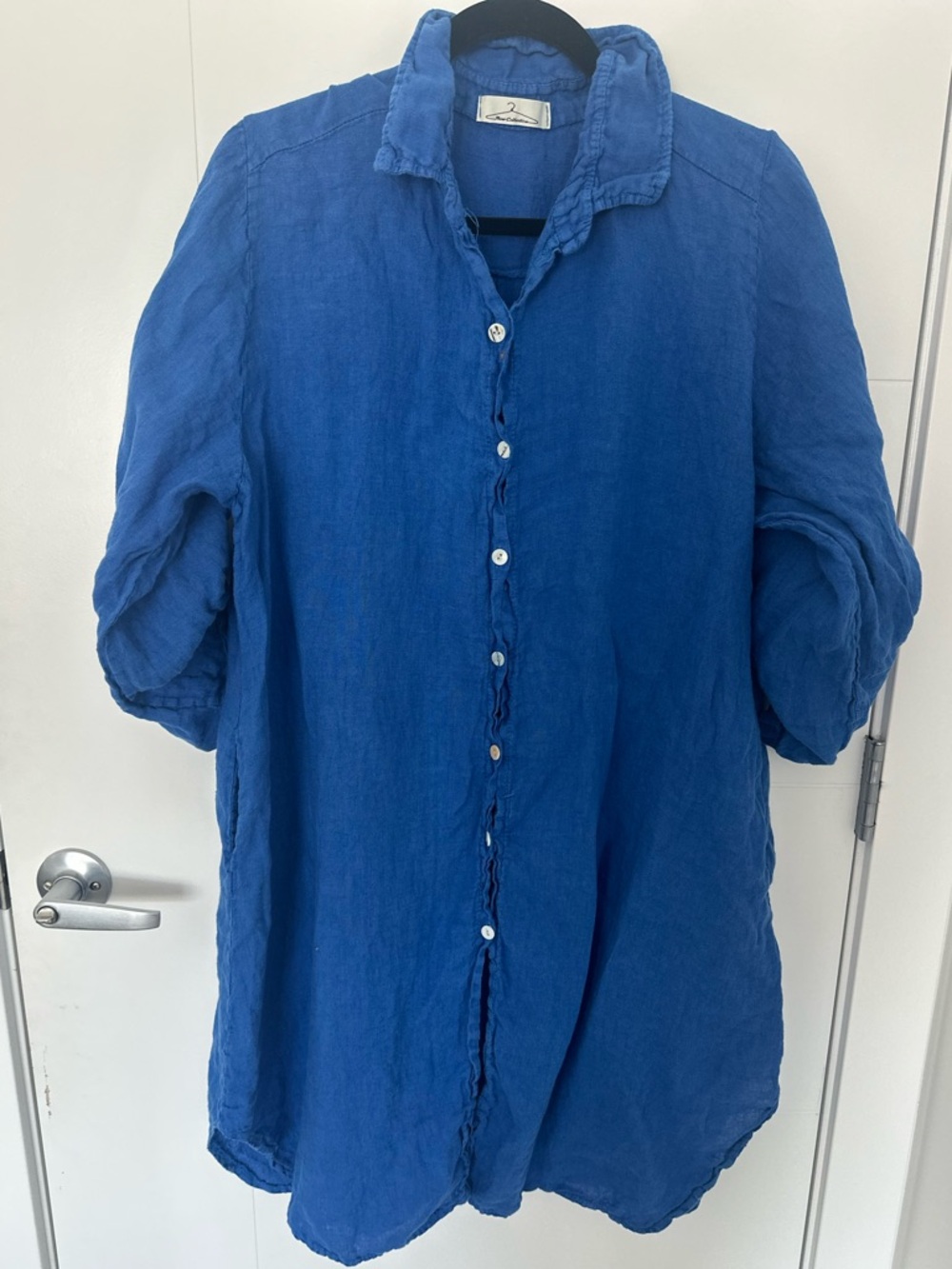 Italian Linen Tunic Button-Front in Royal Blue